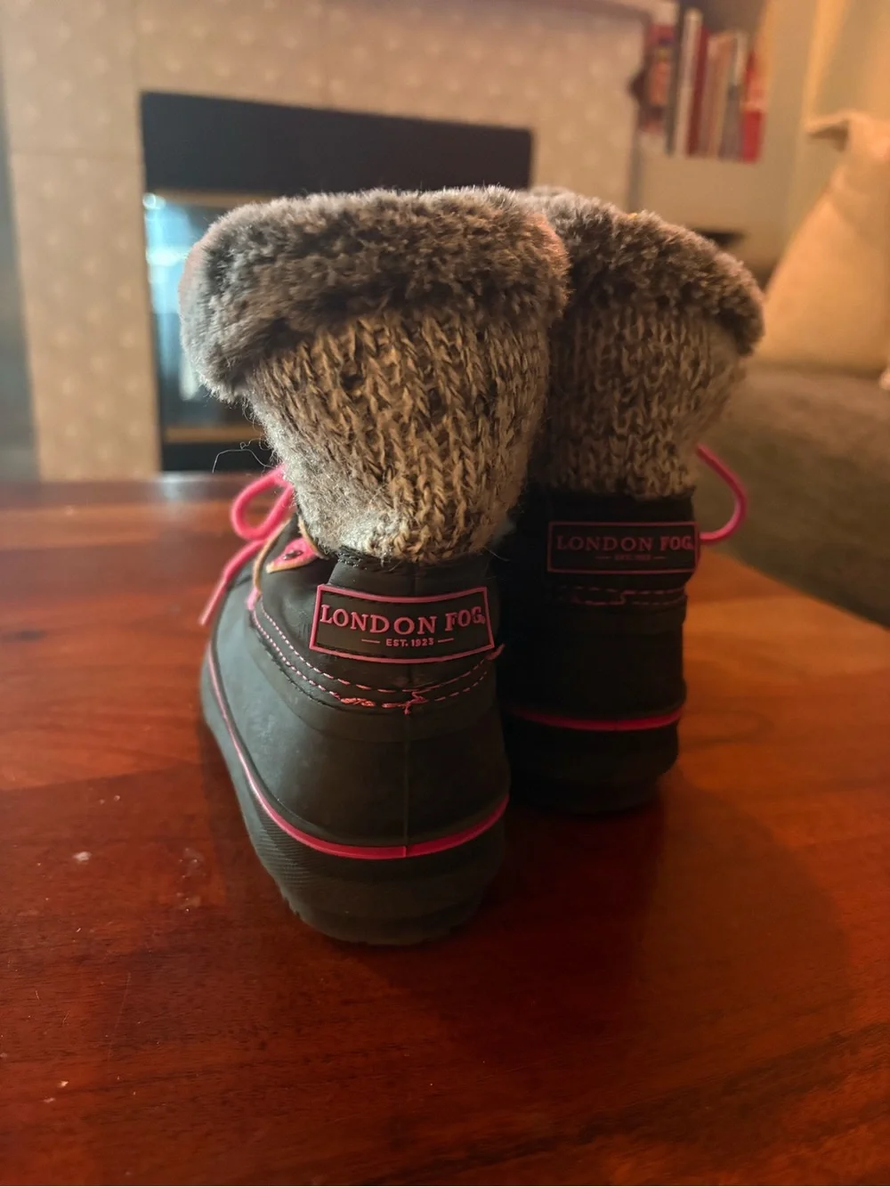 London Fog Black Kids Snow Boots with Pink Trim